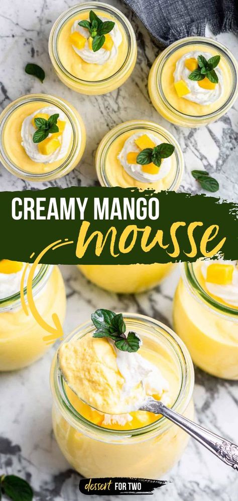 Mango Mousse, desserts for two, easy to make sweet treats Healthy Mango Mousse, Tropical Fruit Dessert Recipes, Keto Mango Dessert Recipes, Mango Dessert Recipes Easy Healthy, Mango Pineapple Dessert, Recipes Using Mango Puree, Coconut Mango Dessert, Fresh Mango Dessert Recipes, Easy Tropical Desserts