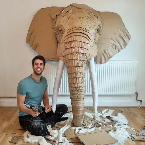 Josh Gluckstein, Cardboard Art Sculpture, Cardboard Animals, Bull Elephant, Woolly Mammoth, Famous Sculptures, White Rhino, Activity Box, Afrique Art