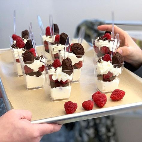 Raspberry Trifle Cups | Recipes | North Bay Produce Mini Dessert Cups Raspberry, Mini Trifles Cups, Mini Trifle Cups, Small Trifle Desserts, Dessert Booth, Layered Dessert Cups, Shot Glass Desserts Recipes, Mini Trifle Desserts, Trifle Cups