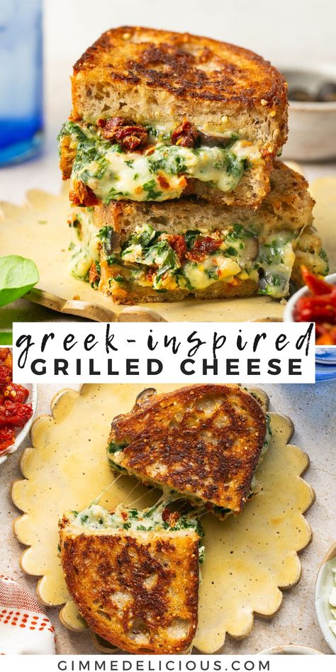 Mediterranean Diet Grilled Cheese, Mediterranean Spinach Grilled Cheese, Tuscan Grilled Cheese, Mediterranean Diet Sandwich Recipes, Mediterranean Street Food, Mediterranean Diet Sandwiches, Greek Panini, Mediterranean Sandwich Recipes, Mediterranean Breakfast Recipes