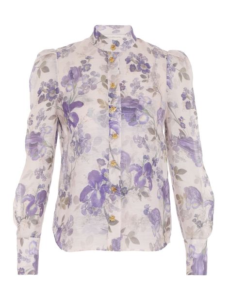 Zimmerman Top, Zimmerman Blouse, Great Neck New York, Sarah Taylor, Floral Silk Shirt, Body Shirt, Blue Iris, Feminine Fashion, Silk Linen