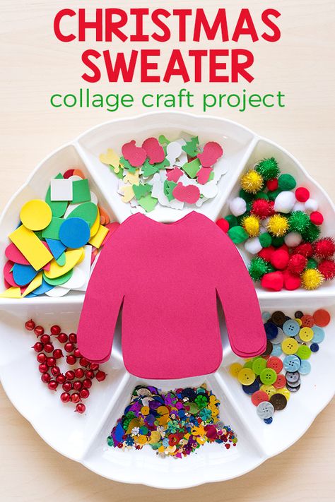 Juleverksted For Barn, Collage Craft, Kids Christmas Sweaters, December Activities, December Crafts, Christmas Art Projects, Preschool Christmas Crafts, Christmas School, Daycare Crafts