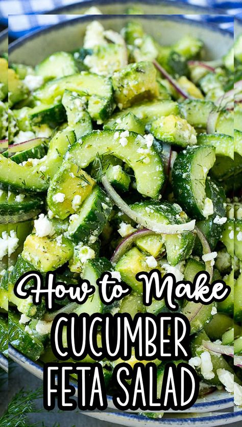 Cucumber Avocado Dill Salad, Feta And Cucumber, Whipped Feta With Marinated Cucumber, Sides With Feta Cheese, Feta Cucumber Avocado Salad, Salad With Dill And Feta, Mediterranean Cucumber Salad Recipes, Cucumber Feta Dill Salad, Cucumber Salad With Feta Cheese