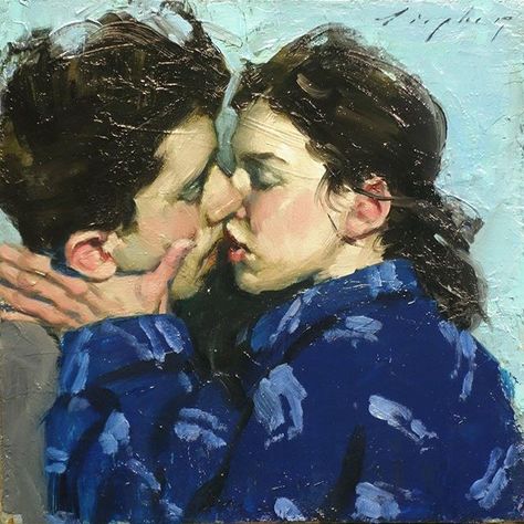 Malcolm T. Liepke, USA (1953-) ​ ​Kissing Couple (2017) Malcolm Liepke, Art Mini Toile, Art Romantique, Kiss Painting, People Kissing, L'art Du Portrait, Psy Art, Romance Art, 인물 드로잉