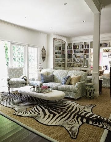 Eye For Design: Decorating With Zebra Rugs....A Contemporary Classic Zebra Rugs, Zebra Hide Rug, Layering Rugs, Zebra Print Rug, Zebra Rug, Cottage Exteriors, Black And White Interior, Layered Rugs, Contemporary Classic