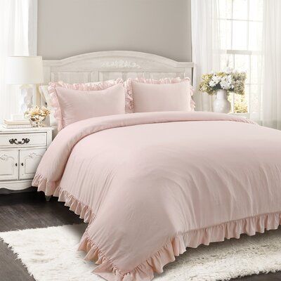 Brighten up your master suite and bring a touch of feminine style to your abode with this bedding set! it’s crafted from soft and cozy polyester and filled with a polyfill for warmth and comfort. As for style, a ruffled border lends a playful touch to this understated essential. Use this comforter to refresh your master bedroom or your guest bedroom. It fits seamlessly into many decor themes, including a farmhouse, coastal, shabby elegance, French country, minimalist, hygge, and more. Size: Full Pink Comforter, Twin Xl Comforter, Lush Decor, Ruffle Bedding, Chic Cottage, King Comforter Sets, Cottage Farmhouse, Bed Sets, Queen Comforter