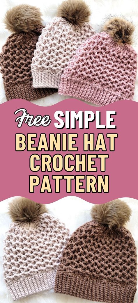 This simple beanie hat crochet pattern is a delightful women's crochet beanie free pattern with amazing texture. This DK weight crochet hat pattern can also be made in sizes Toddler, Child and Adult. This simple hat crochet pattern free tutorial comes with pictures and step by step instructions making it a crochet project even beginners can try! Crochet Hats Free Pattern Ladies Chunky, Cable Beanie Crochet Pattern Free, Free Crochet Beanies For Women, Fast Crochet Hats Free Pattern, Crochet Hats In The Round Free Pattern, Free Pattern Crochet Hat Women, Crochet Beanie Hat Free Pattern Dk, Free Crochet Hat Patterns For Women Beanie, Crochet Womens Hat Pattern