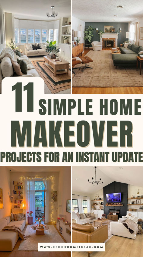 Give your home a fresh new look with these 11 quick and simple makeover ideas! Discover easy tips for enhancing your space, from clever decor updates to small DIY projects that create stunning results. Perfect for anyone looking to add charm and personality with minimal effort! Updating Older Home, Update Old House Budget, Quick And Easy Home Improvements Diy, Quick Home Projects Diy, Easy Renovation Ideas Budget, Easy Makeover Home, Easy House Makeover Ideas, Simple Home Makeover Ideas, Outdated Home Makeover