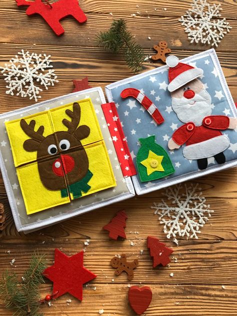 Handmade Christmas quiet books from $39.99 🤗 Winter Quiet Book Pages, Christmas Quiet Book Pages, Quiet Book Christmas, Christmas Quiet Book, Quiet Book Ideas, Baby Books Diy, Book Christmas Tree, Christmas Books For Kids, Baby Quiet Book