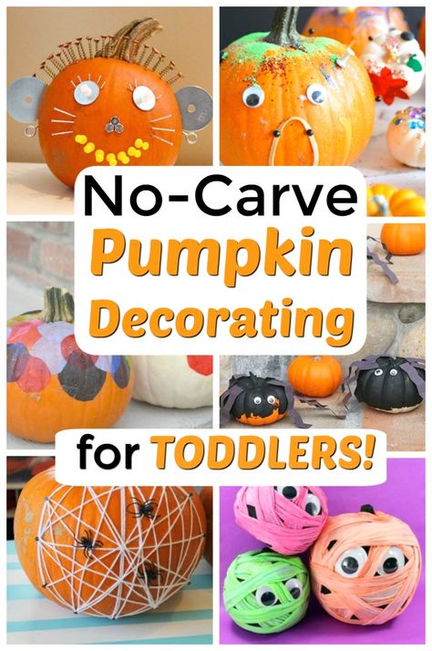 These are perfect NO-CARVE pumpkin decorating ideas that let toddlers and preschoolers get in on the Halloween fun! Great pumpkin crafts for kids. #howweelearn #pumpkindecorating #toddlercrafts #halloweencrafts #jackolantern #pumpkinideas #toddleractivities Pumpkin Carving Ideas Kids, Pumpkin Carving Ideas For Kids, Pumpkin Decorating Party, Easy Pumpkin Decorating, Halloween Pumpkin Carving Ideas, Pumpkin Decorating Ideas, Halloween Pumpkin Carving, Pumpkin Decorating Contest, No Carve Pumpkin Decorating