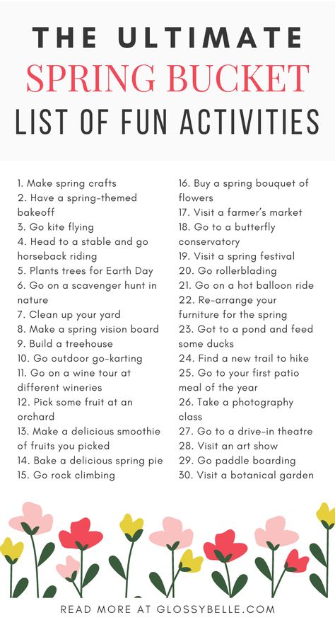 Need ideas on activities to do as you head into the warmer season? Check out the following 75 fun spring activities to do both indoors and outdoors in this spring bucket list for adults and families. | bucket list for spring break | spring bucket list for couples | spring bucket list ideas | may bucket list | spring activities for adults | spring break bucket list | activities in spring | perfect spring day | springtime activities | spring themed activities | fun things to do in the spring Fun Things To Do In Spring, April Activities For Adults, Spring Bucket List For Families, Spring Bucket List Ideas, Spring This Or That, Spring Bucket List For Adults, Things To Do In Holidays, Spring Break Ideas For Kids, May Bucket List