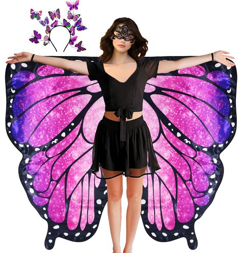 PRICES MAY VARY. ➤【Eye-Catching Dual Butterfly Wings】: Transform into the dazzling highlight of any event with our adult butterfly wings shawl and headband. The stunning colors and elegant display are sure to draw everyone's attention, making you the center of all eyes. ➤【Double-Layer Fabric & Double-Sided Printing】: Crafted from high-quality, double-layer polyester, our butterfly fairy costume for girls are both soft and comfortable. The double-sided printing offers a remarkable visual effect. Costume For Women Halloween, Antenna Headband, Women Halloween Costumes, Butterfly Costume, Costume For Women, Women Halloween, Butterfly Wings, Shawl, Cape