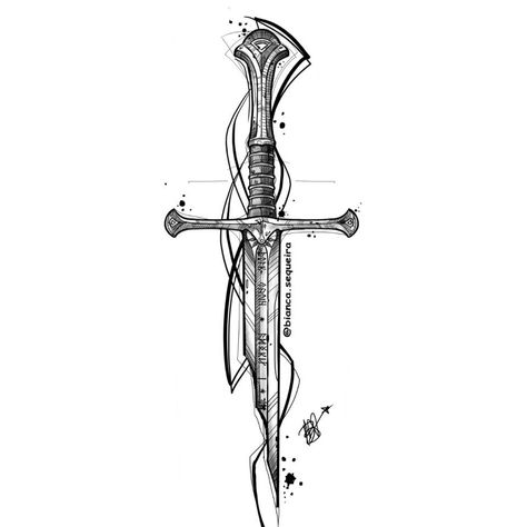 The Lord of The Rings Narsil Andúril sword Lotr Anduril Tattoo, Narsil Tattoo Lord Of The Rings, Lotr Swords Tattoo, Anduril Drawing, Lord Of The Rings Tattoo Ideas For Men, Simbelmynë Tattoo, Lord Of The Rings Map Tattoo, Lotr Tattoo Design, Narsil Lord Of The Rings