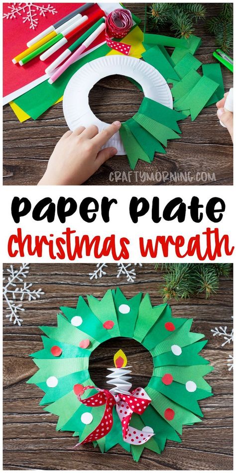 Make a fun paper plate christmas wreath craft! Fun christmas craft for kids to make. So easy and cute to hang up on your front door. Fun christmas wreath art project. Easy quick craft! Paper Plate Christmas Wreath, Paper Plate Wreath, Fun Christmas Wreaths, Plate Wreath, Christmas Art For Kids, Christmas Wreath Craft, Christmas Art Projects, Christmas Crafts For Kids To Make, Christmas Arts And Crafts