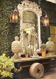 A.J.Barnes: Neutrals & Green Deco Nature, Garden Mirrors, Outdoor Living Rooms, Vintage Garden Decor, Diy Outdoor Decor, A Mirror, Outdoor Rooms, Outdoor Design, Dream Garden