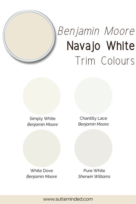 Navajo White OC-95 by Benjamin Moore is a classic, versatile off-white paint colour that brings warmth and softness to any space. Known for its creamy undertones, this timeless neutral is a favourite for creating an inviting and cosy atmosphere. Whether you're refreshing your living room or adding a soothing touch to a bedroom, Navajo White's ability to adapt to various lighting conditions makes it an ideal choice for your interior. Benjamin Moore Moonlight White, Navajo White Paint, Neutral White Paint, Benjamin Moore Navajo White, Off White Paint Colors, Off White Paint, Navajo White, Benjamin Moore White, Off White Paints