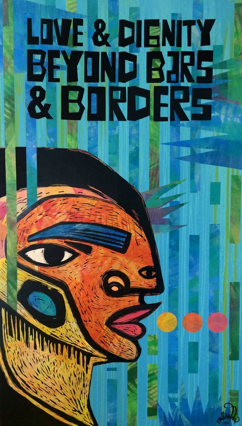 Faviana Rodriguez: Love & Dignity Beyond Bars & Borders People Protesting Illustration, Social Protest Artwork, Protest Collage Art, Protest Printmaking, Queer Protest Art, Activist Art, Human Rights Day, Beyond Borders, Protest Art