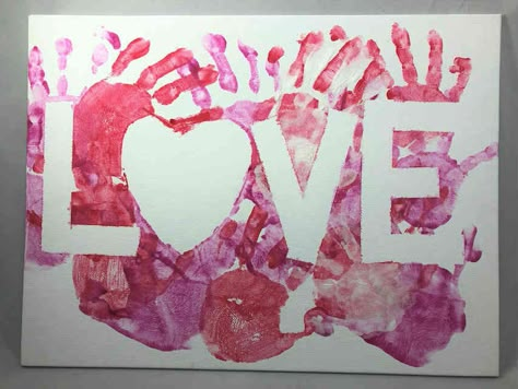 Valentine Handprint Crafts, Valentine Handprint, Valentines Art For Kids, Holiday Paintings, Vday Crafts, Daycare Art, Toddler Valentine Crafts, Preschool Valentine Crafts, Toddler Projects