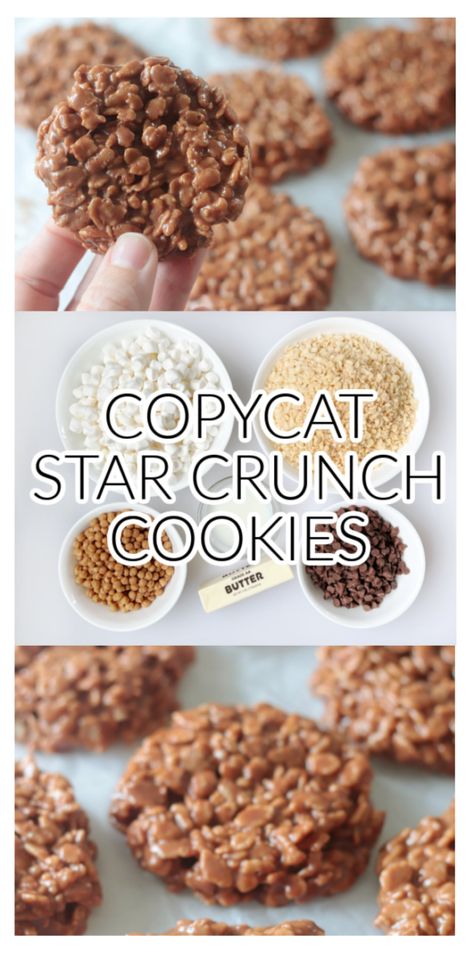 Copycat Star Crunch Cookies Recipe Star Crunch Recipe, Star Crunch Cookies, Star Crunch, Scotcheroos Recipe, Kraft Caramel Bits, Rice Krispies Cereal, Caramel Butter, Crunch Cookies, Cookies Video