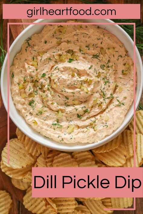 Dill Pickle Recipes, Dill Pickle Dip Recipe, Pickle Dip Recipe, Creamy Dips, Dill Pickle Dip, Processor Recipes, Pickle Dip, Pickle Recipes, Dip Recipes Easy