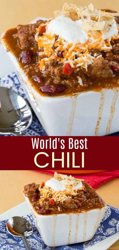 Dinner For A Cold, Best Chili Recipe Ever, Bacon Beans, Winning Chili Recipes, Gluten Free Comfort Food, Homemade Chili Recipe, Beef Chili Recipe, Best Chili, Dinner Quick