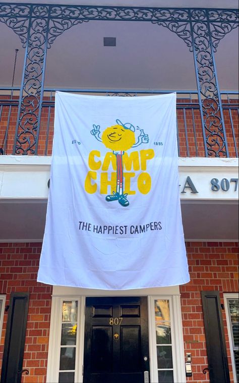 Agd Bid Day Themes, Camp Theme Sorority Recruitment, Theta Bid Day Themes, Sisterhood Retreat Banner, Camp Bid Day Theme, Sorority Recruitment Banners, Frat Banner, Sorority Signs, Chi Omega Recruitment