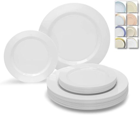 Amazon.com: OCCASIONS 240 Plates Pack,(120 Guests) Wedding Heavyweight Wedding Party Disposable Plastic Plates Set -120 x 10.5'' Dinner + 120 x 7.5'' Salad / Dessert Plate (Plain White): Home & Kitchen Plastic Plates Wedding, White Plastic Plates, Appetizer Dessert, Disposable Plastic Plates, Palm Leaf Plates, Plastic Silverware, Color Plain, Leaf Plates, Salad Dessert