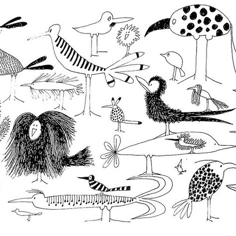 Olle Birds. A flock of quirky feathered friends by Olle Eksell, the wonderful Swedish graphic designer and illustrator. #birds #olleeksell #illustration #design #graphicdesign Funny Bird Illustration, Funky Birds, Pigeon Drawing, Birds Drawings, Olle Eksell, Bird Doodle, Feather Illustration, Temple Of Light, Draw Ideas