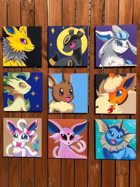 Charizard Painting Canvas, Piplup Painting, Anime Mini Canvas Painting, Pokemon Canvas Art, Painting Ideas Pokemon, Pokemon Acrylic Painting, Eevee Painting, Squirtle Painting, Pokémon Canvas