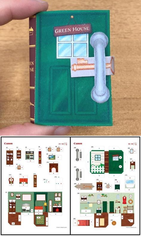 PAPERMAU: Miniature Pop-Up Book Paper Model - Green House Version by Poche Design & Sunlight Pop Up Printable, Pop Up Book Template, Book Paper Crafts, Pop Up House, Paper Miniatures, Free Paper Models, Farmhouse Vibes, Pop Up Art, Paper Toys Template