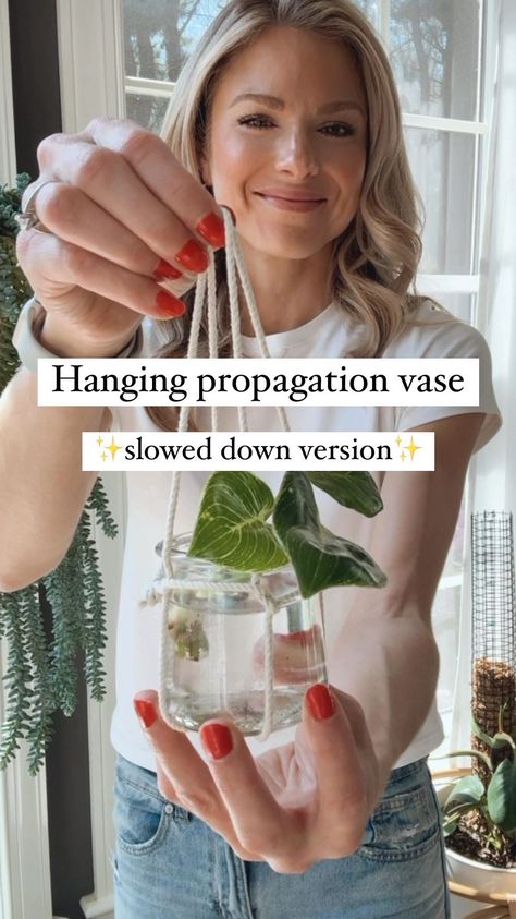 Dana Carpenter | Houseplant care | You won’t believe this…the cutest hanging propagation vase in just seconds! 🌱✨🙌🪴 Last time I posted this video I received many requests fo… | Instagram Diy Hanging Propagation, Plant Propagation Wall Hanging, Propagation Jars Diy, Diy Propagation Station Hanging, Hanging Propagation Jars, Propagation Wall Decor, Easy Propagating Plants, Diy Hanging Propagation Station, Diy Plant Propagation Wall