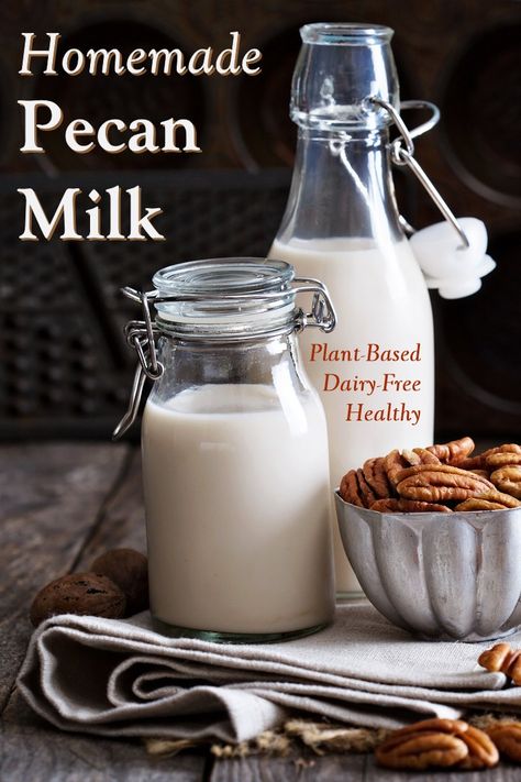 Homemade Dairy-Free Pecan Milk Recipe with All the Answers You Need - plant-based, vegan, gluten-free and soy-free with FAQs and Tips! Pecan Milk Recipe, Pecan Milk, Golden Milk Latte, Milk Plant, Milk Allergy, Homemade Scrub, Nut Milk Bag, Roasted Pecans, Beverage Recipes