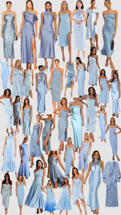 Blue Maid Of Honour Dresses, Light Blue Bridesmaid Dresses Aesthetic, Champagne And Blue Bridesmaid Dresses, Something Blue Mother Of The Bride, Light Blue Dress Bridesmaid, Bridesmaid Dress Ideas Mismatched, Mismatch Blue Bridesmaids, Bridesmaids Blue Dresses, Something Blue Outfit