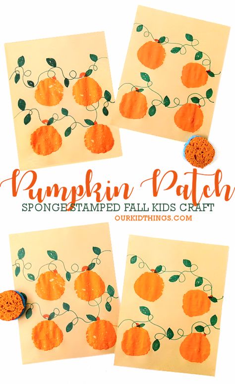 Sponge Stamp Pumpkin Patch Craft Pumpkin Art Crafts Preschool, Pumpkin Patch Art For Toddlers, Fall In The City Art For Toddlers, Pumpkin Patch Preschool Craft, Pumpkin Arts And Crafts For Preschool, Pumpkin Art For Preschoolers, Pumpkin Decorating Preschool, Pumpkin Craft Toddler, Pumpkin Patch Crafts For Toddlers