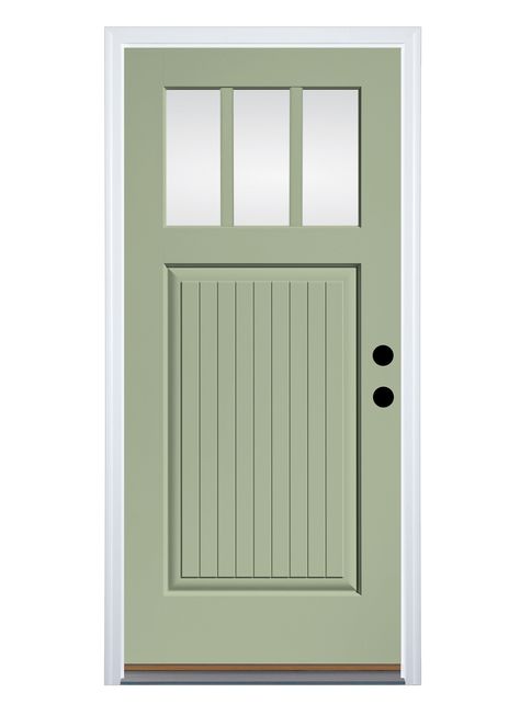 A Therma-Tru door system is engineered with craftsman precision for durability and reliability through the years. Classic Craft® Canvas features a smooth premium surface designed with the architectural character of finely sanded wood. Flush-glazed glass creates a seamless, frameless look while allowing more natural light and wider views. A long-lasting, professionally applied finish in Cypress offers enduring beauty backed by a finish warranty of 10 years. Composite Door Frame featuring Tru-Guar Craftsman Front Door, Country Front Door, Single Front Door, Orange Front Doors, Front Door Inspiration, Cottage Front Doors, Front Door Styles, Green Front Doors, Craftsman Door