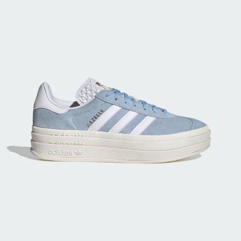 Platform Gazelle Adidas, Adidas Shoes Women Gazelle Outfit, Adidas Platform Gazelle, Gazelle Adidas Shoes, Light Blue Gazelle, Gazelles Outfit, Gazelle Bold Outfit, Adidas Gazelle Platform, Platform Adidas