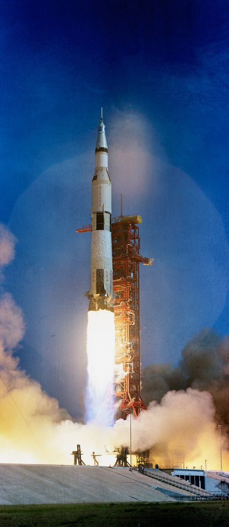 The huge, 363-ft.-tall Apollo 11 (Spacecraft 107/Lunar Module V/Saturn 506) Space Vehicle is launched from Pad A, Launch Complex 39 Kennedy Space Center (KSC), at 9:32 a.m. (EDT), July 16, 1969. Image S69-39527 courtesy NASA/JSC. Apollo Rocket, Saturn 5, Apollo Space Program, Nasa Space Program, Rocket Space, Apollo Program, Nasa Space Shuttle, Nasa Apollo, Space Launch