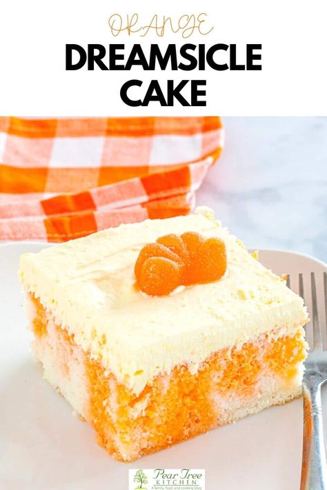 Make this easy Orange Dreamsicle Cake for a sweet and fruity treat the whole family will love and it’s the perfect summer throwback recipe. Orange Sherbet Cake, Dream Sickle Cake, Dream Cicle Cake, Orange Creamsicle Poke Cake, Orange Poke Cake, Orange Dreamsicle Cake Recipe, Creamsicle Dessert, Creamsicle Recipes, Creamsicle Poke Cake