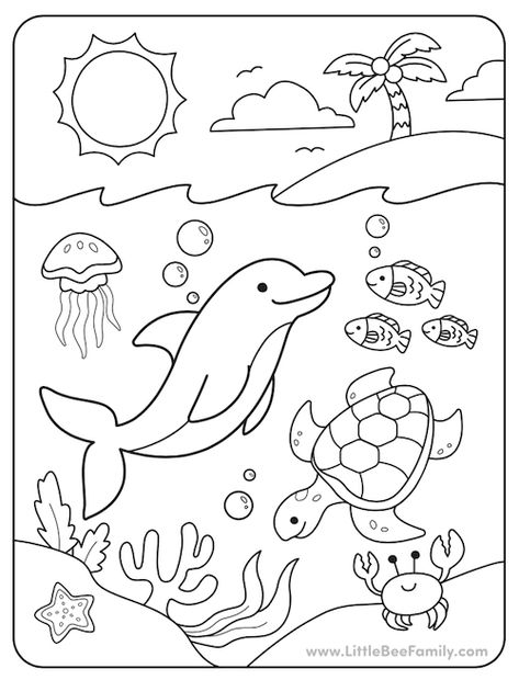 thumb-ocean-coloring-page Ocean Creatures Art Preschool, Coloring Pages Sea Animals, Color Books For Preschool, Beach Colouring Pages, Water Animals Activities For Kids, Sea Colouring Pages, Sea Animals Activities For Preschool, Sea Animals Preschool, Water Coloring Pages