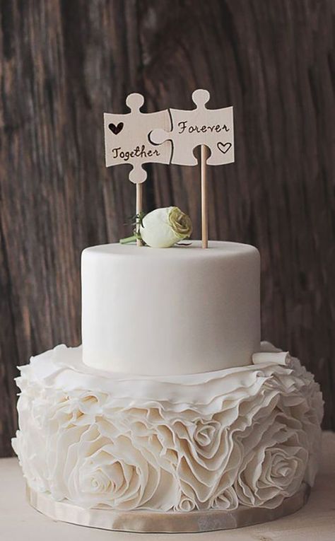 24 Creative Wedding Cake Topper Inspiration Ideas ❤️ See more: http://www.weddingforward.com/wedding-cake-topper-ideas-inspiration/ #wedding #cakes Woodsy Wedding Cake, Woodsy Cake, Wedding Puzzle, Wedding Cake Toppers Unique, Creative Wedding Cakes, Rustic Wedding Cake Toppers, Torte Cupcake, Rustic Cake Toppers, Wedding Cake Rustic