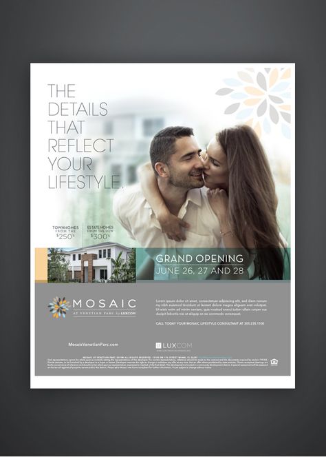 Mosaic Print ad on Behance Event Invitation Design, Social Media Design Graphics, Event Invitation, Print Ad, Print Ads, Grand Opening, Estate Homes, Social Media Design, Invitation Design