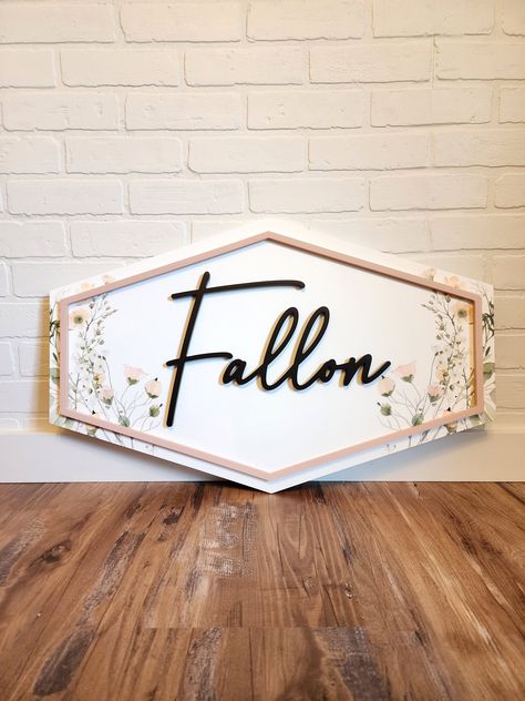 Wildflower Nursery Name Sign, Framed Name Sign, Diy Flower Name Sign, Name Sign Ideas Wall Decor, Nursery Name Sign Ideas, Baby Girl Nursery Name Sign, Baby Girl Name Signs For Nursery, Girl Name Signs For Nursery, Wood Name Signs Nursery