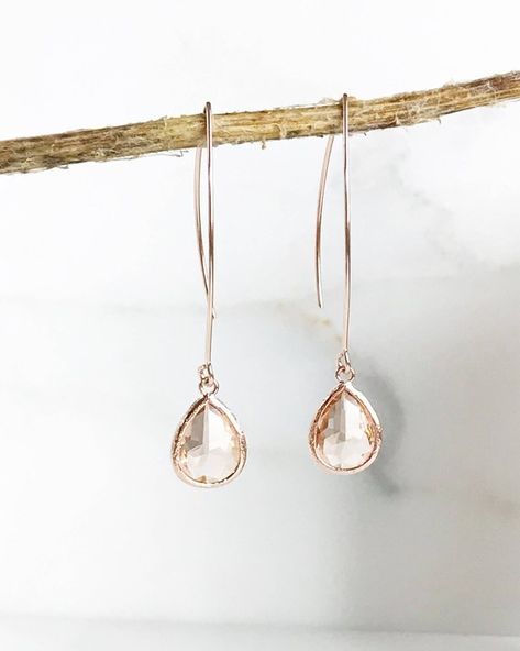 Gold Drop Earrings Wedding, Wedding Jewelry Simple, Drop Earrings Wedding, Champagne Earrings, Rose Gold Drop Earrings, Earrings Dangle Simple, Wedding Earrings Drop, Earrings Bridesmaid, Jewelry Simple