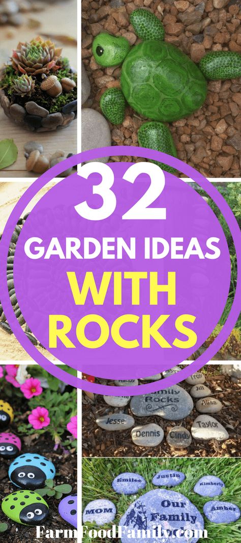 Take a look at these fun garden ideas with rocks #gardenideas #farmfoodfamily Garden Ideas With Rocks, Projects With Rocks, Diy Rock Garden, Homemade Garden Decorations, Rock Plants, Unique Garden Decor, Sloped Garden, Rock Garden Landscaping, Garden Crafts Diy