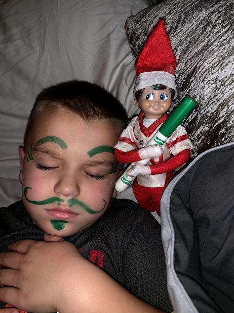 Hamilton Elf On The Shelf, Elf On The Shelf Marker On Face, Elf Draw On Face, Elf Draws On Face, Elf On Shelf Draw On Face, Elf On The Shelf Nail Polish Dad, Elf On The Shelf Face Drawing, Elf Writing On Face, Elf On The Shelf Mustache