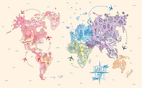 Illustration Moodboard, Surf Illustration, Maps Aesthetic, Wallpaper Notebook, Laptop Wallpaper Desktop Wallpapers, World Map Wallpaper, Wallpaper Disney, Cute Laptop Wallpaper, Travel Drawing