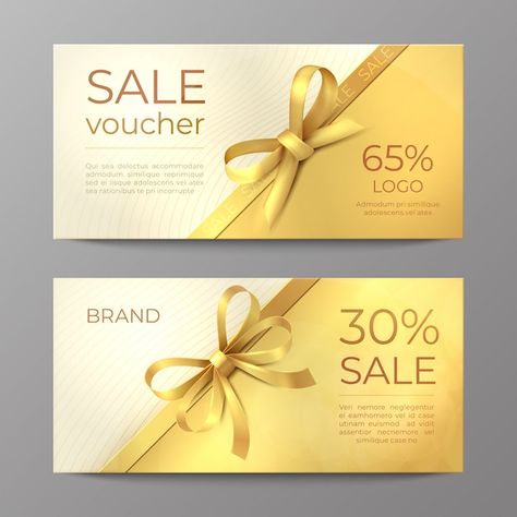 Voucher Card, Promotion Flyer, Gift Voucher Design, Golden Ribbon, Voucher Design, Gift Card Design, Sport Poster Design, Household Planner, Coupon Design