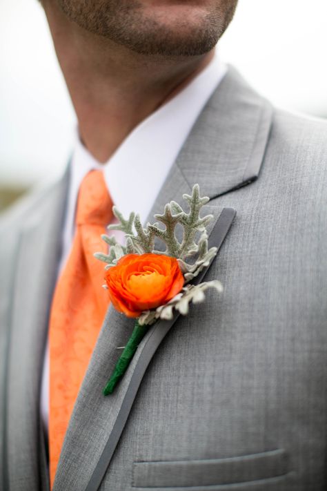 Rust Orange And Gray Wedding, Dusty Orange And Grey Wedding, Orange And Gray Prom Couple, Orange And Grey Wedding Colors, Grey Suit Orange Tie, Grey And Orange Wedding, Gray Wedding Decorations, Wedding Colors Gray, Orange And Gray Wedding