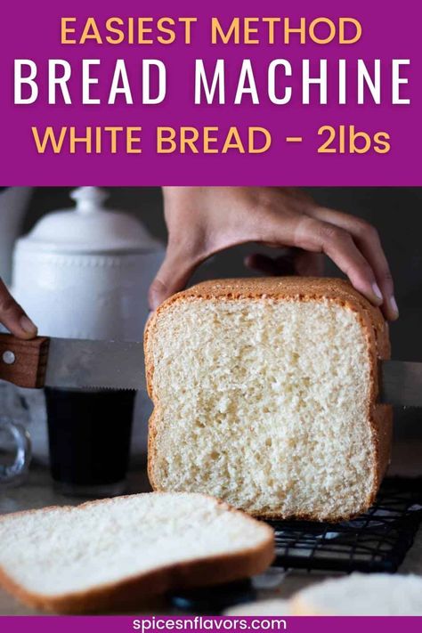 Looking for the best white bread recipe for your bread machine? This simple 2 lb loaf recipe yields soft, fluffy bread perfect for sandwiches. Ideal for beginners, this basic bread machine recipe is easy to follow and results in delicious homemade bread every time. Enjoy the ultimate in homemade comfort with this soft and fluffy white bread! Easy Sandwich Bread Bread Machine, Best Bread Machine White Bread, Bread Machine Soft White Bread, Light And Fluffy Bread Machine Bread, 2 Pound Bread Machine Recipe, Best Bread Machine Recipes White, Bread Machine White Bread Recipe, West Bend Bread Machine Recipes, White Bread Recipe For Bread Machine