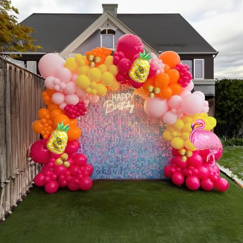 PRICES MAY VARY. 【Tropical Luau Balloons set】:This Tropical balloons set includes 125pcs latex balloon (color in Hot pink, Light pink, Orange ,yellow,metallic Glod. Size in 5inch, 10inch,12inch,18inch),with 2pcs Pineapple Foil Balloons,2pcs Flamingo Foil Balloons,3pcs balloon arch accessories. Glue dots,ribbons,arch strip for DIY Balloon arch kit. 【Use occasions】:This Tropical Luau Balloons Arch is perfect for Tropical Hawaiian Aloha Luau Flamingo Party,Summer Party,Hawaiian Luau Pool Party , Bi Hawaiian Disco Party, Bora Bora Themed Party, Flamingo Themed Party Decoration, Tropical Backdrop Ideas, Luau Balloons, Hawaiian Party Ideas, Tropical Party Ideas, Tropical Balloons, Luau Pool Party